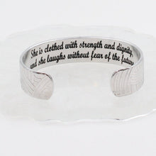 Load image into Gallery viewer, She is clothed with strength and dignity... Inspirational Cuff