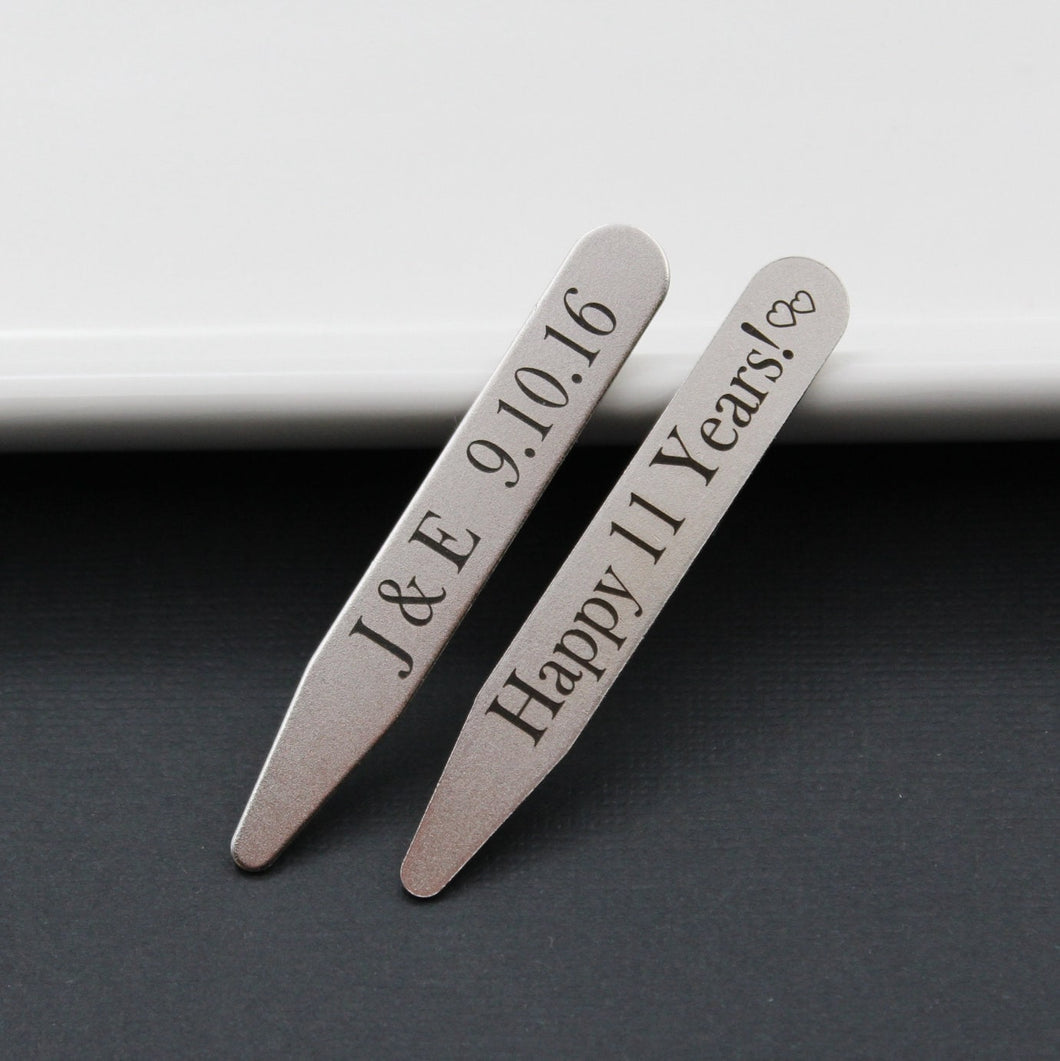 11 year Anniversary Gift for Husband Personalized Collar Stays